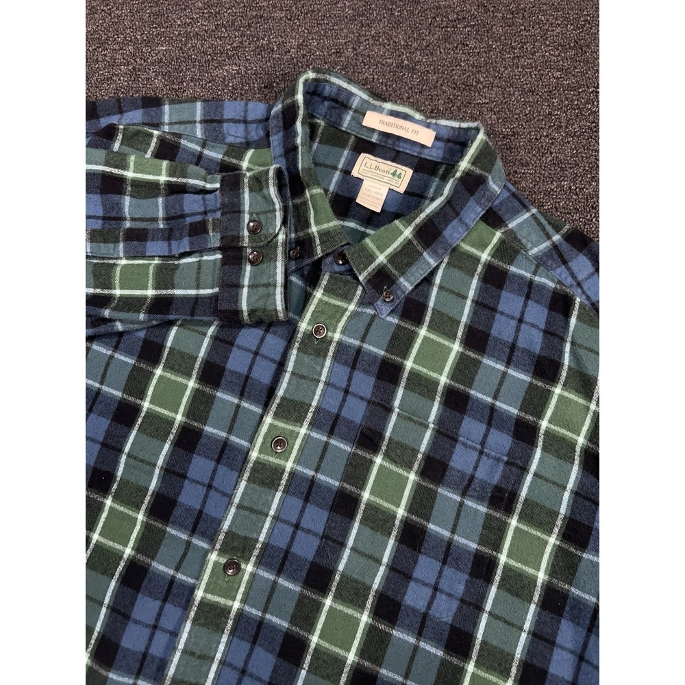 LL Bean Flannel Shirt Men's 2XL Button Down Blue Plaid Traditional Fit Gorpcore